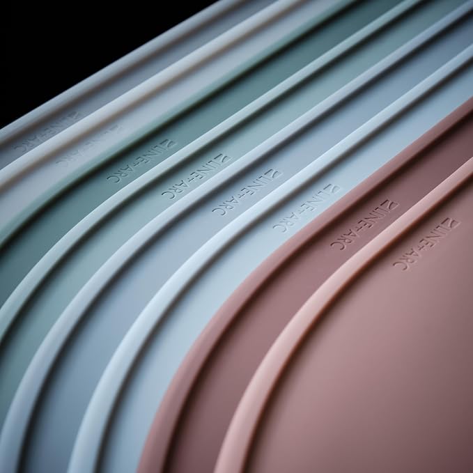 LINE+ARC Oval Silicone Degrē Placemats, Rose (20.5"x13", Set of 2) | Modern dining table mats with 3mm raised spill rim, waterproof, heat-safe, stain-resistant, non-slip design, pink