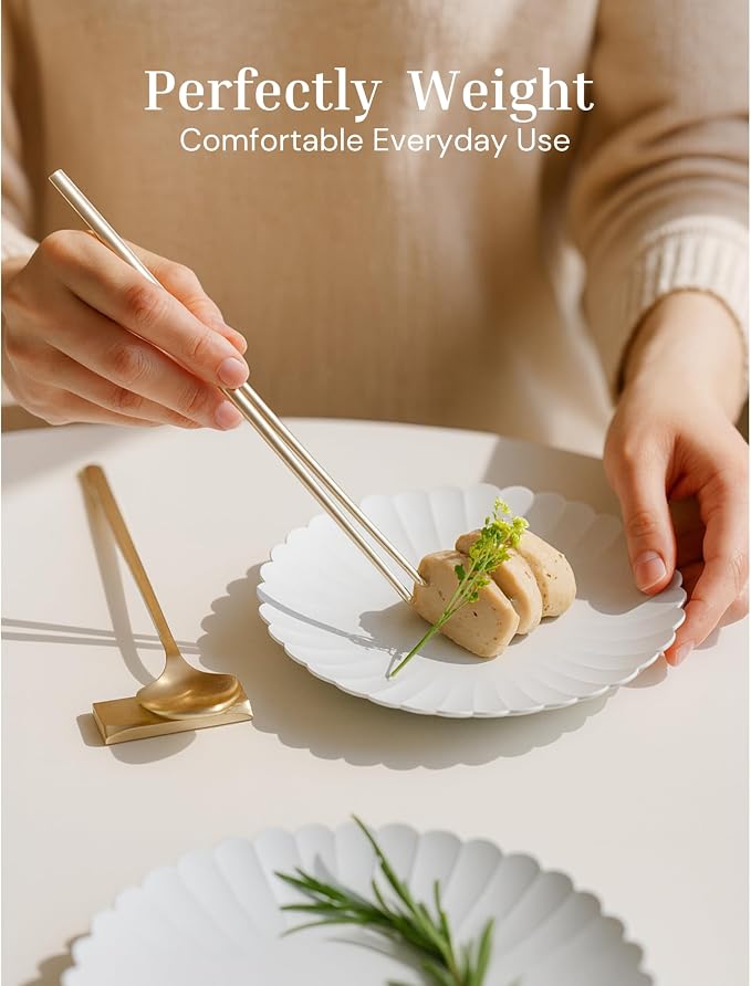 ONGI Korean Spoon and Chopsticks Set, Flat Korean Chopsticks, Premium 18/10 Stainless Steel, Turtle Symbol Design, Made in Korea, Dishwasher Safe, Meaningful Korean Gift (TT Gold 1 Set)