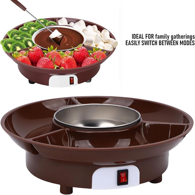 Electric Chocolate Fondue Pot, Food Grade Stainless Steel Melting Bowl with 3 Section Detachable Tray, for Chocolate Sauce Party Wedding Family Reunion (US Plug 110V)
