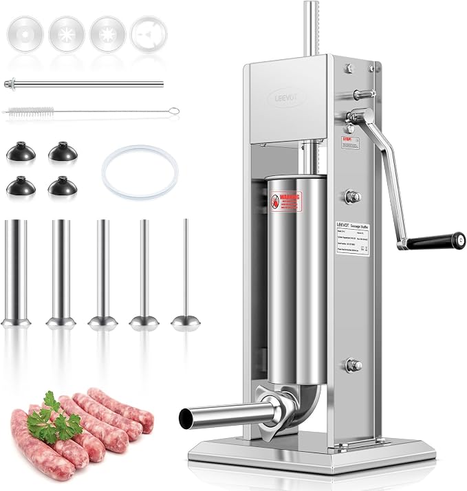11LBS/5L Manual Sausage Stuffer, Professional Stainless Steel Sausages Maker & Filler Kit with 2 Speed, 5 Stuffing Tubes, Vertical Meat Stuffers for Home Kitchen, Commercial Use