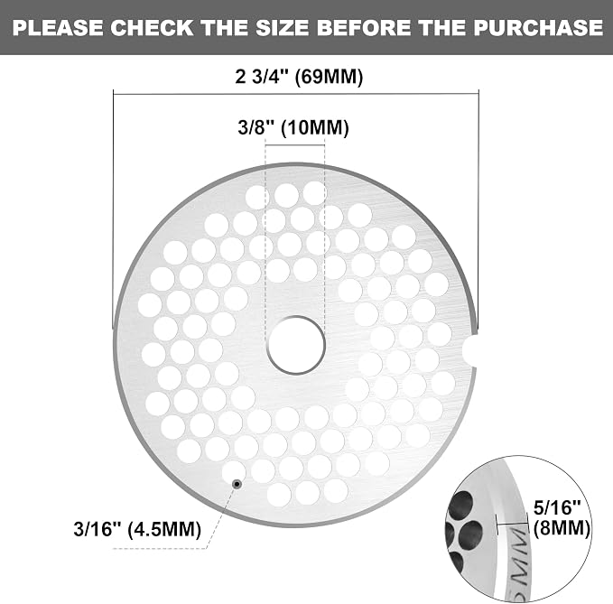 #12 Stainless Steel 4,5mm Meat Grinder Plate for Sausage | Fits #12 grinders,Stainless steel & durable, 4,5mm fine-medium plate, Great for sausages & meat,Heavy-duty grinder plate.