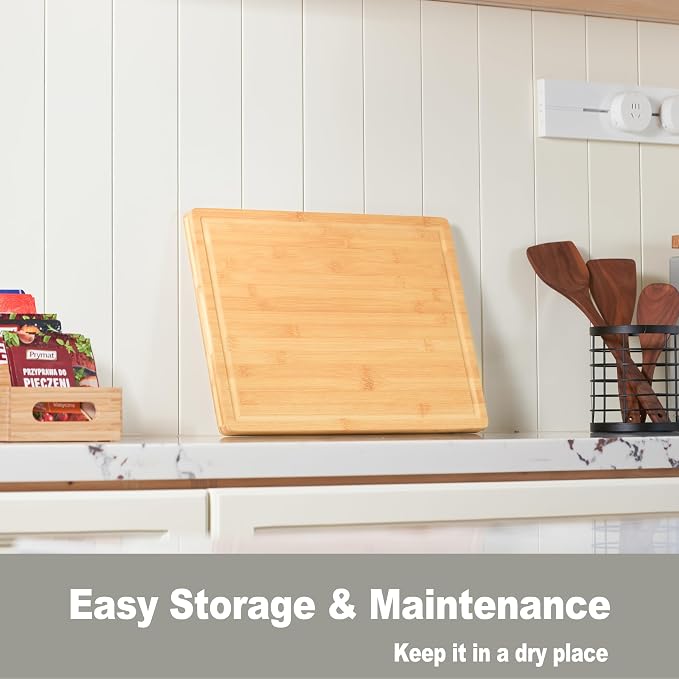 Allsum Large Bamboo Wood Cutting Boards for Kitchen, 1" Extra Thick Butcher Block with Juice Grooves & Handles Resisting to Warping and Cracking, Fancy Charcuterie Boards, 17"L x 12.5"W