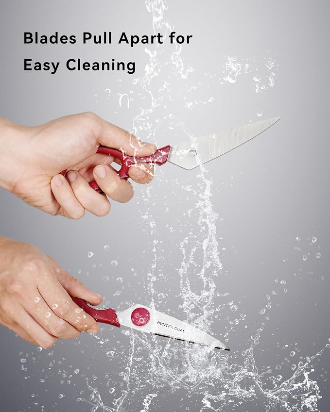 Kitchen Scissors for Food, HUNTER.DUAL Heavy Duty Come Apart Poultry Shears for Cooking, All Purpose for Cutting Chicken, Meat, Fish & Vegetables (Red, 8.35 Inch)