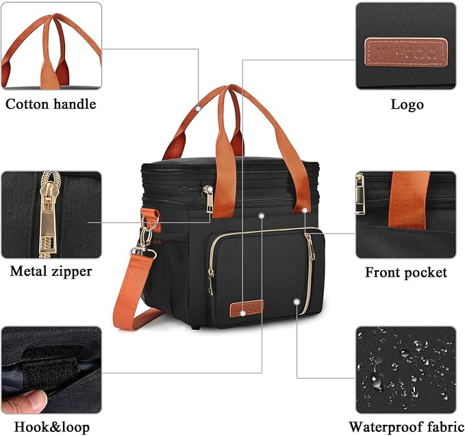MIYCOO Lunch Bag for Women & Men, Expandable Double Deck Lunch Box, 15L | Leakproof & Waterproof, Portable, Large Soft Insulated Cooler bag for Adult, Work, Camping, Beach, Picnic, Travel