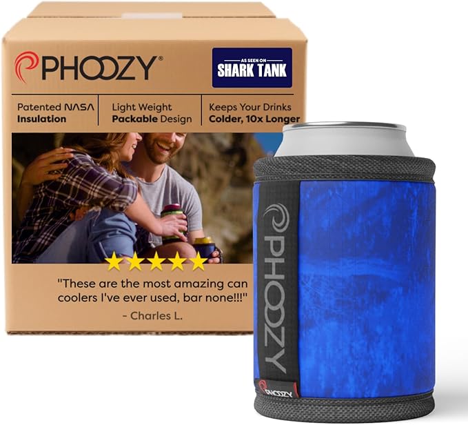 PHOOZY Insulated Can Cooler for 12 oz Cans - Patented Drink Sleeve with NASA-Inspired Technology - Keeps Beer, Soda & Sparkling Water Cold Longer - Lightweight Outdoor Can Holder - Blue