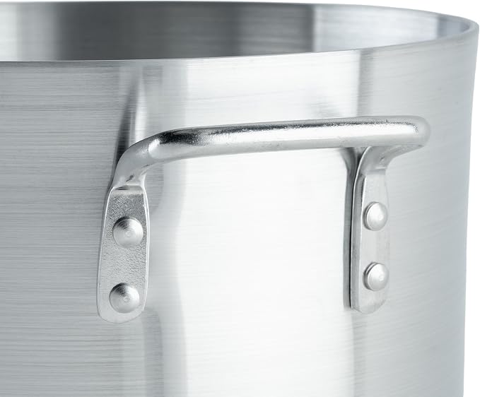 Winco 20 qt Aluminum Heavy-Duty Stock Pot | Thick walls, Riveted handles, Wide base, Great for Stocks, Soups, Pasta and Batch Cooking
