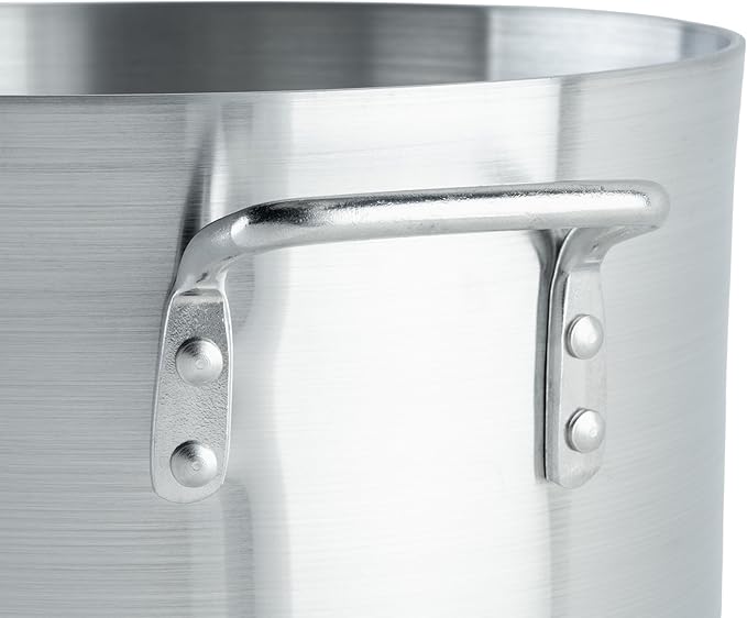 Winco 24 qt Aluminum Heavy-Duty Stock Pot | Thick walls, Riveted handles, Wide base, Great for Stocks, Soups, Pasta and Batch Cooking