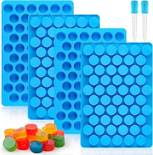 4 PCS Silicone Gummy Candy Molds, 55 Cavities Non-Stick Round Molds for Small Hard Candies, Chocolates, Caramels, Jello, Fruit Snacks