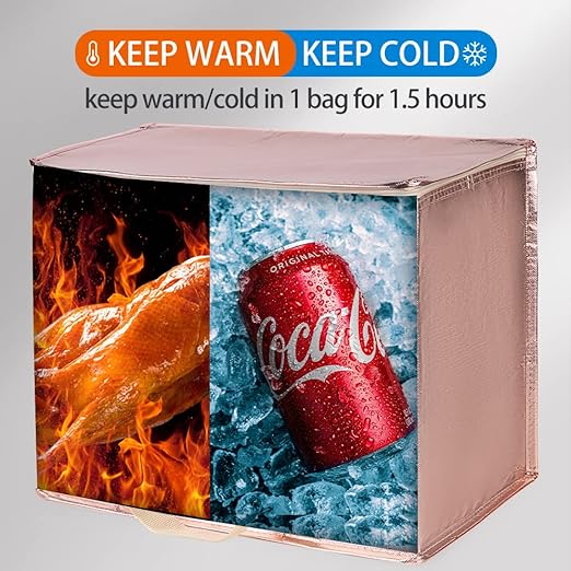 Bodaon 3-Pack Insulated Reusable Grocery Shopping Bag, X-Large Frozen Food Cold, Cooler Bags with Secure Top, Insulated Food/Pizza Delivery Bag, Gold