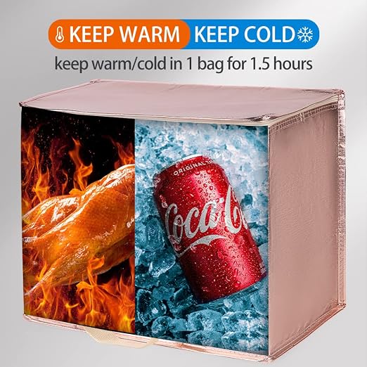 Bodaon Insulated Reusable Grocery Shopping Bags, X-Large, Gold, 1-Pack | Picnic Cooler Bag with Zippered Top Cold, Insulated Food/Pizza Delivery Bag for Commercial Rideshare, Collapsible Tote Bags