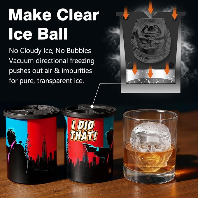 Clear Ice Ball Maker, Stainless Steel Clear Ice Cube Mold for Whiskey | Creates Crystal-Clear Round Ice Balls with Easy Release Silicone Mold, for Whiskey, Bourbon, Cocktails and Home Bar Drinks
