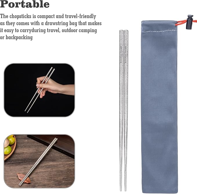 Boundless Voyage 23cm Pure Titanium Solid Chopsticks, Food Grade Titanium Chopstick, Reusable Non-Slip Metal Chopsticks for Home Kitchen, Restaurant, Gift (Ti1184T)