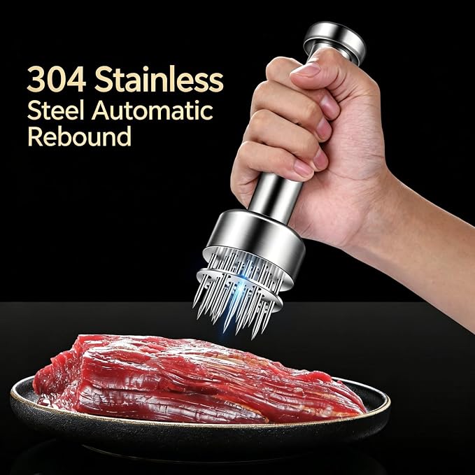 Meat Tenderizer Tool | 21 Auto Rebound 304 Stainless Steel Meat Tenderizer, Dishwasher Safe for Steak Pork Chicken Salmon
