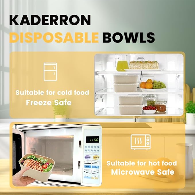 50 Pack 32 OZ Large Paper Bowls with Lids, Heavy Duty Disposable Compostable Container for Party, Disposable Bowls Bulk Soak-Proof and Microwave Safe for Hot/Cold Use(32OZ-50PACK)