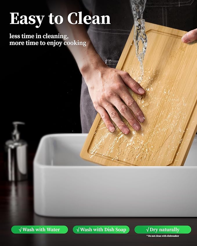 Kitsure Bamboo Cutting Board for Kitchen, Large, Natural | Multi-Sizes Wooden Cutting Boards for Chopping & Serving, Convenient Kitchen Essentials, Deep Juice Grooves