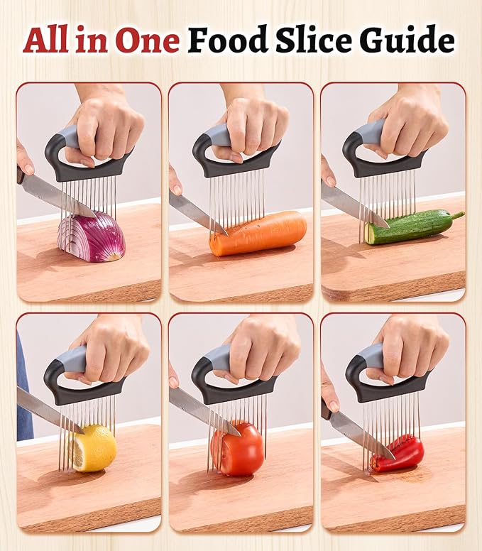 Large Onion Slicer Holder, Stainless Steel Onion Holder for Slicing with 14 Sharp Prongs for Slicing of Tomato, Avocado, Vegetable Chopper Meat Tenderizer for Fruit Prep (CarbonBlack)