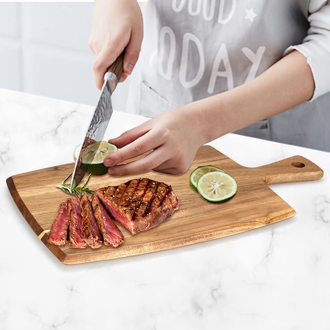 Acacia Wood Chopping Cutting Board Kitchen with Handle Charcuterie Boards | 17" Solid Decorative Large Wooden Cutting Board Non Toxic Teak Meat Breadboard Serving Cheese Boards for Food Butcher Block