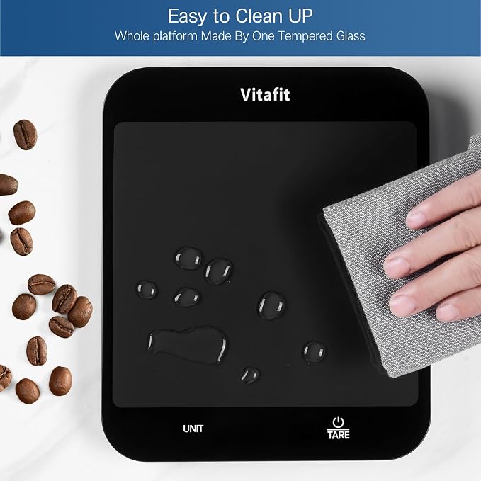 Vitafit 33lb Food Scale, High Accuracy 0.1oz by Our Professional Scale Factory Since 2001, Digital Kitchen Scales Weight Grams and Ounces for Cooking & Baking, 8.5x7.1in Platform, 3 AAA Battery, Black