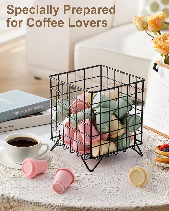 K Cup Holder, Coffee Pod Holders for K Cups, Black, 5.3x5.3x6.3 Inch | Coffee Bar Organizer, K Cup Holders for Counter, Large Capacity Coffee Pods Organizer, for Kitchen Counter & Office Desktop