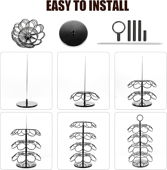 K Cup Holder, Coffee Pod Holder Organizer for Countertop, 36 K-Cup Carousel Stand Compatible with Keurig Pods, 360° Rotating 4-Tier Metal Pod Storage, Black