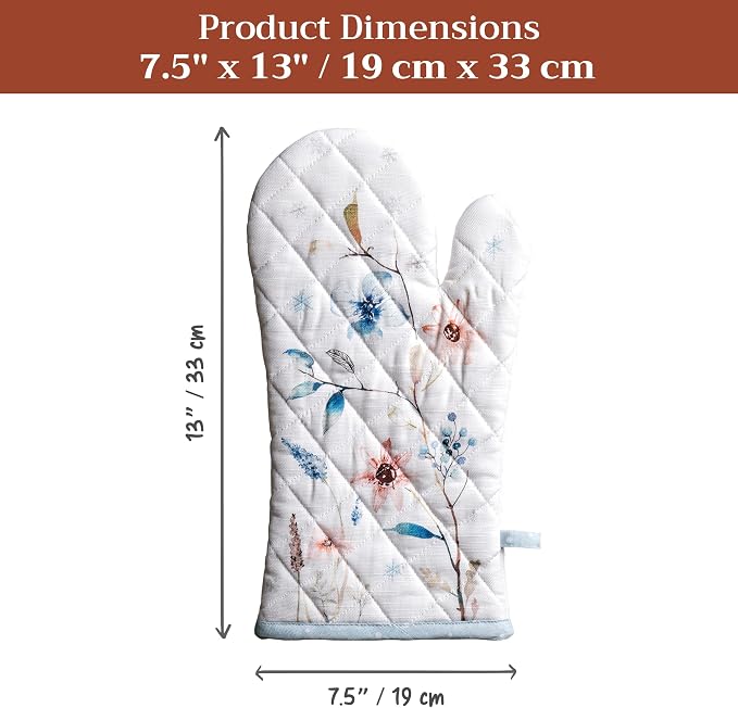 Maison d'Hermine Oven Gloves 100% Cotton Oven Mitt (7" x 13", Pack of 1) | With Loop Heat Resistant BBQ Cooking Gloves Baking Kitchen Handling Hot Pans Thanksgiving Christmas - Ice Florals