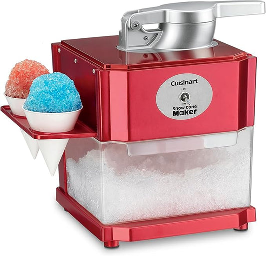 Cuisinart Snow Cone Machine, Home Shaved Ice Maker for Snow Cones, Snow Cone Maker with Reuseable Paper Cups, Makes 5 ICY Cones for Slushies, Frozen Drinks, Red, SCM-10P1