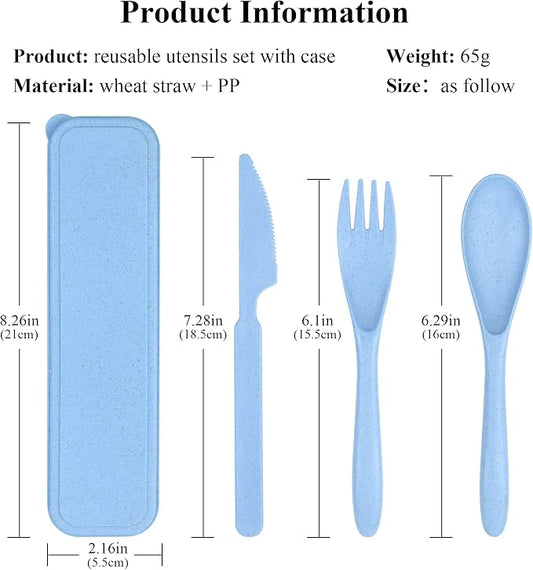DISSKNIC 4 Sets Portable Utensils Set with Case, Travel Utensils Fork and Spoon Set for Lunch Box Accessories, Reusable Lunch Utensils Set for Work, Travel Accessories Camping Utensil Set and Home Use