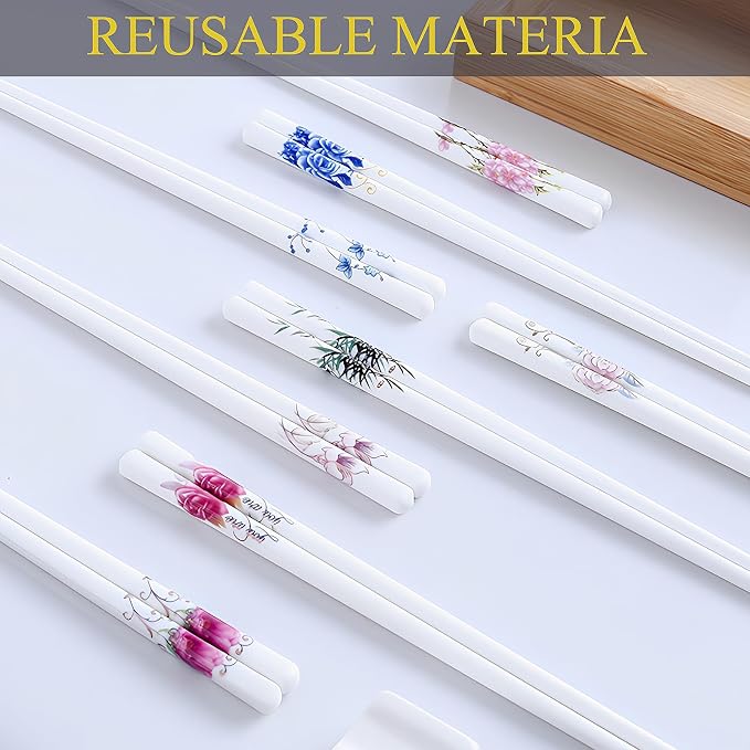 Ceramic Chopsticks Gift set with Panda Porcelain Rest,Reusable,Green Bamboo | Easy to Clean,Dishwasher Safe,Ceramic Chopsticks Holder,Chinese Japanese Korean,Classic Stylish,Exquisite Panda Gift Box