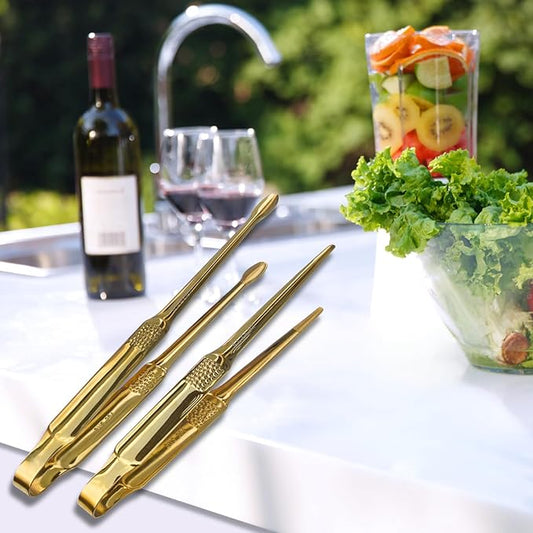 Premium Gold Cooking Tongs - 304 Stainless Steel, Comfortable Grip, Non-Slip Design, High Heat Resistant - Ideal for Home, Kitchen, Barbecue & Frying Steak (golden, 9＋12 Inch)