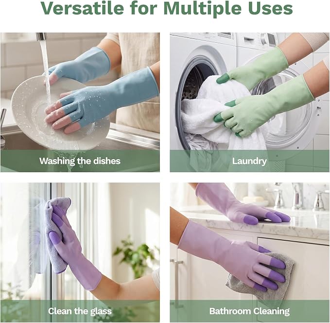 Natural Latex Cleaning Gloves, 3 Pairs | Reusable, Kitchen Gloves, Dishwashing, Household Cleaning