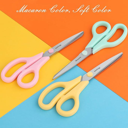 iBayam 8.5" All Purpose Yellow Pink Teal Scissors for School Office Teacher | 2.5mm Thick Blade Shears | Soft Comfort-grip | Left/Right Handed | Cute Office School Teacher Supplies | Home Sewing Fabric