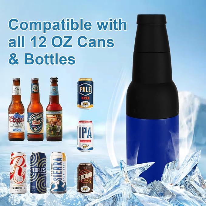 12oz Universal Beer Bottle Holder Double Walled SS Beer Can Cooler | 3 in 1 Can Koozie with Beer Opener Vacuum Insulated - fit Fishing, Camping Outdoor Activities(Royal Blue)