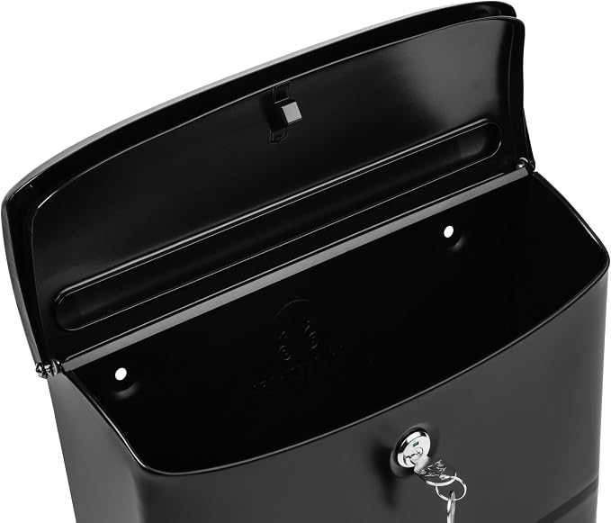 Architectural Mailboxes Princeton™ Locking, Wall-Mounted Mailbox for Outside, Metal Galvanized Steel Medium Mail Box with Lock and Key Drop Box, Black