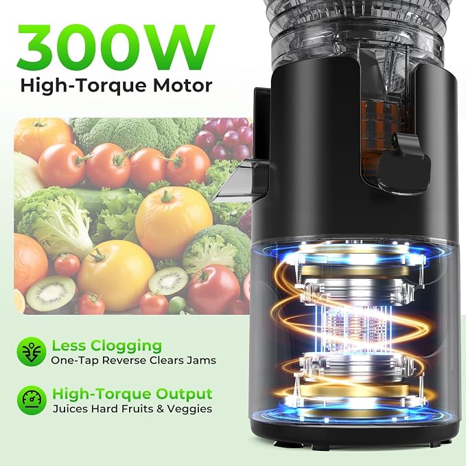 Godspeeds Juicer Machines, 5.8" Large Feed Chute Cold Press Juicer | For Whole Fruits & Vegetables, Easy to Clean Design, High Juice Yield Slow Masticating Juicer for Home Daily Wellness