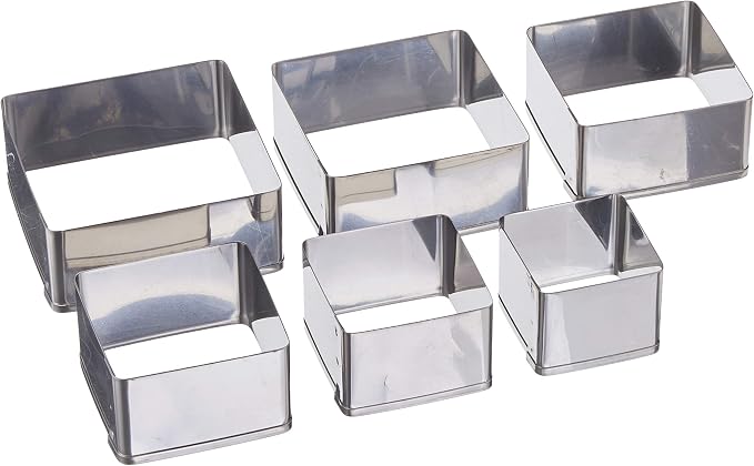 Ateco Plain Edge Square Cutters in Graduated Sizes, Stainless Steel, 6 Pc Set