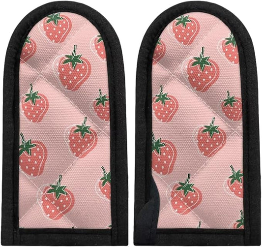Coldinair Cute Strawberry Cast Iron Skillet Handle Covers Pan Pot Handle Covers for Women Men Heat Resistant Hot Handle Covers Sleeves for Kitchen, BBQ and Baking Cookware Pink