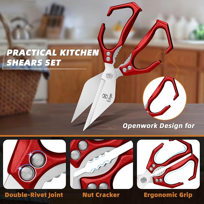 Kitchen Scissors Set Upgraded - Sharp Poultry Scissors | Heavy Duty Stainless Steel Kitchen Shears for Meat, Chicken Bones, and Turkey, Dishwasher Safe