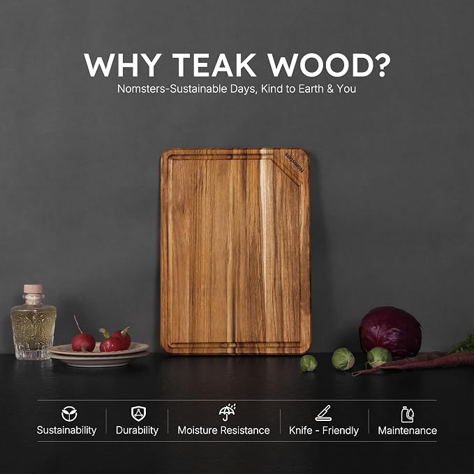 13'' Teak Cutting Boards for Kitchen Wood Wooden Chopping Board Non Toxic | Charcuterie Board, Serving, Heavy Duty, Over Sink, Non Slip, Wooden Chopping Board, Small Wooden Chopping Board, Kitchen Gift