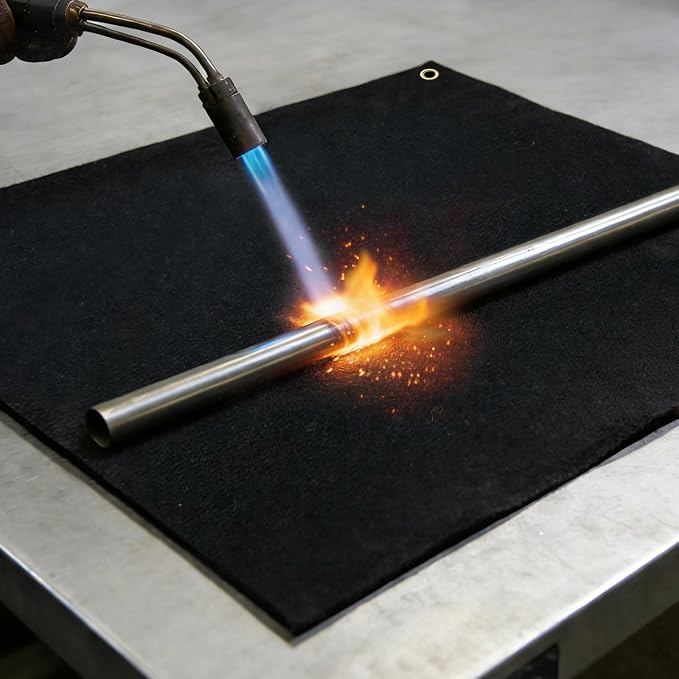 Carbon Felt Welding Blanket Fireproof, 40 x 40 Inch Heavy Duty Heat Resistant Mat, 1800°F Flame Retardant Fabric Fire Blanket for Soldering, Plumbers, HVAC Brazing Tools & Grill Shield