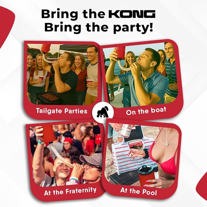 The Kong Skinny Can - Portable Coozie or Bottle Cooler/Cup With Detachable, Expandable, Hose To Funnel Your Drink (Red)