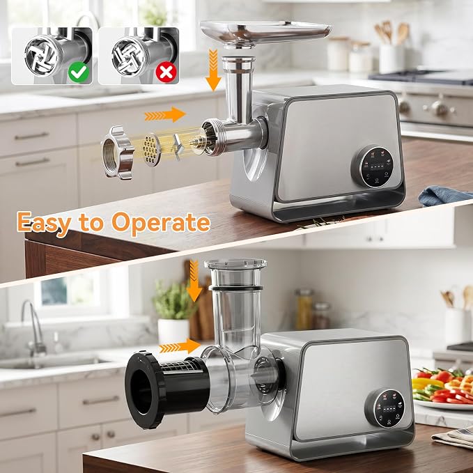 Electric Meat Grinder 1200W Max with Touch Color Screen, Vegetable Cutter,Reverse, and Multi-Function for Meat Grinding, Bone Grinding, Sausage & Meatball Making for Home