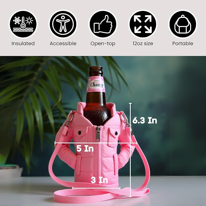 Gadgetime USA - 12oz Insulated Can Cooler Jacket (pink) - Beverage Holder with Detachable Strap - Beer/Soda Carrier - Can Holder with Shoulder Strap - Insulated Sleeve, Funny Gift for Friends & Family