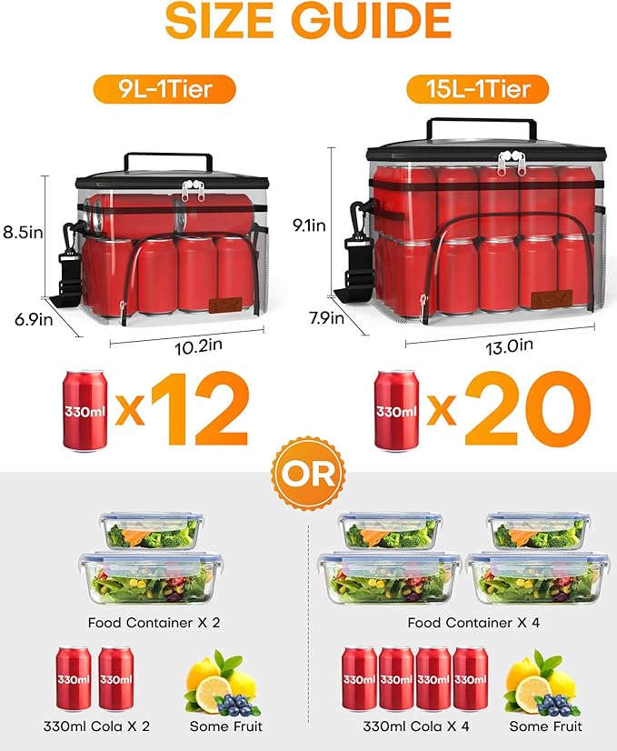 HOTOR Insulated Lunch Box Men Women Leak-Proof Cooler Lunch Bag 9L | 4 Pockets, Adjustable Strap, Ideal for Work, Picnic, Travel, Camping, Gift