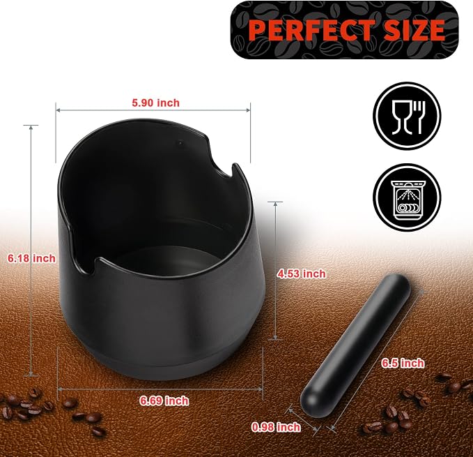 HOMEE 5.8 Inch Espresso Coffee Knock Box with Removable Knock Bar (Round) | Shock-absorbent espresso grounds knock box with Removable Knock Bar and Non-Slip Base for easy coffee ground disposal