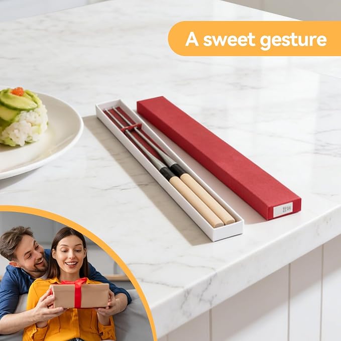 Metal Cooking Chopsticks with Wood Handle, 11.4in Sushi Chopsticks Long Cooking Chopsticks Reusable Metal Chop Sticks Dishwasher Safe for Frying, Hot Pot, Noodles and Japanese, Korean, Chinese Foods