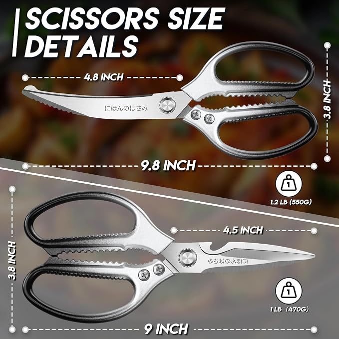 TIJERAS Kitchen Scissors Shears Set - 2PCS Stainless Steel Sharp | Dishwasher Safe, Heavy Duty Poultry Shears, Japanese Cooking Scissor for Food Chicken, Gifts for Women, Black