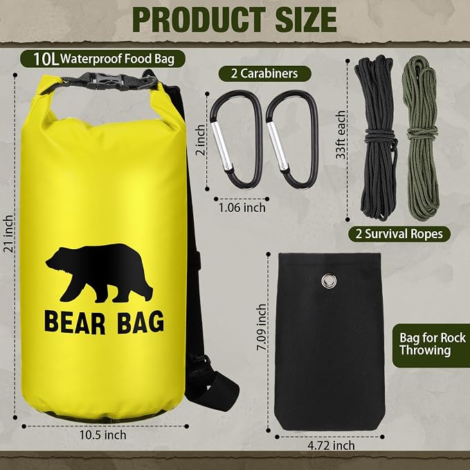 Foilswirl 1 Set Bear Food Bag for Camping Ultralight Food Hanging System Includes Waterproof Bear Bag, Nylon Ropes, Hooks for Camping Backpacking