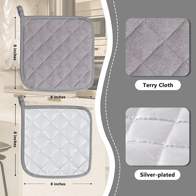 Joyhalo 6 Pack Pot Holders for Kitchen Clearance | Cotton Oven Holder with Great Heat Resistance, Potholders Sets for Kitchen, Countertops, Hot Pots and Pans, Grey