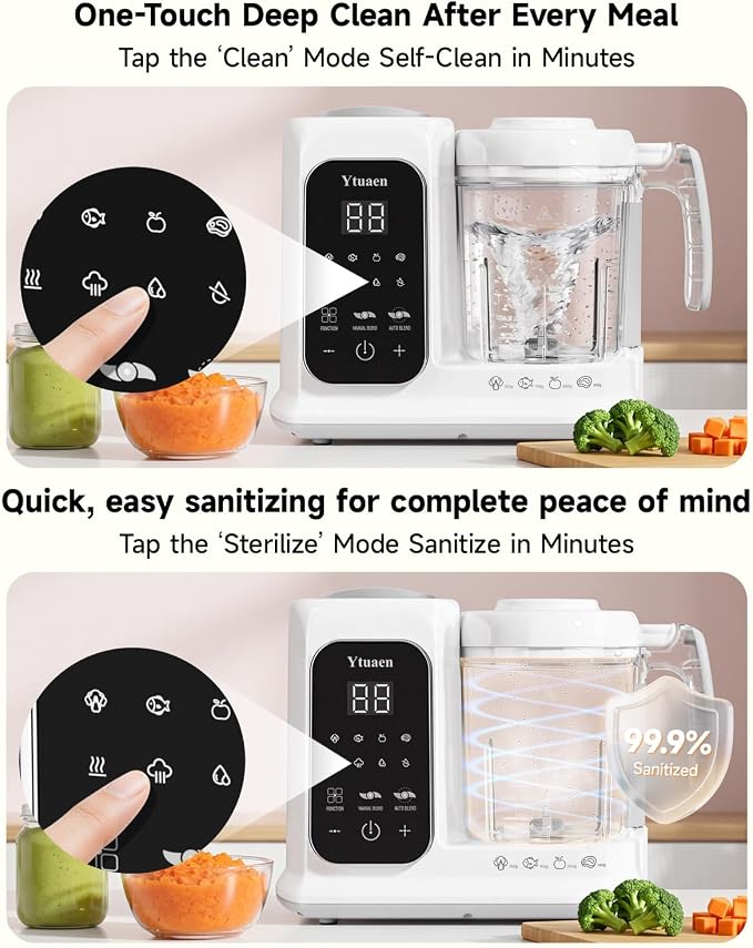 Baby Food Maker with Large Steam Basket Onestep Baby Food Processor Steamer with Steam & Grinding, Auto Cooking Self-Cleaning & Sterili-zing, BPA-Free for Healthy Homemade Baby Food