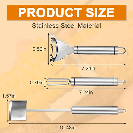 3 Pcs Corn Cob Peeler, Corn Stripper, Corn Holder, Corn Peeler with long handle Stainless Steel Corn Cob Stripper Tool, Efficient Design Perfect for Dining Enthusiasts